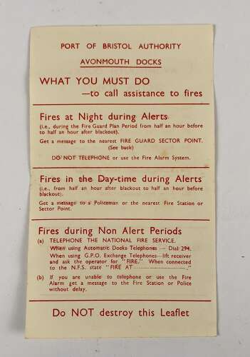 WW2 Bristol Docks Home Front Leaflet.