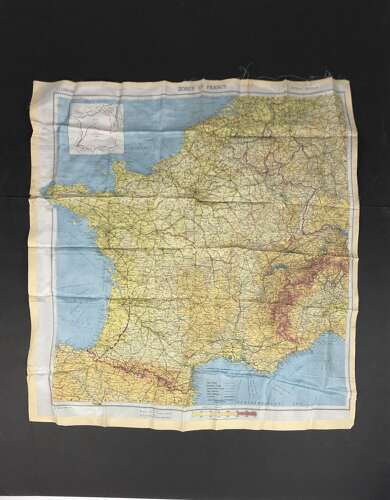 WW2 D-Day RAF Special Forces Silk Escape Map ' Zones of France & Normandy March 1944