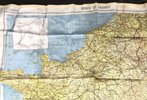 WW2 D-Day RAF Special Forces Silk Escape Map ' Zones of France & Normandy March 1944