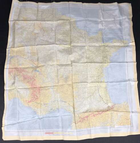 WW2 D-Day RAF Special Forces Silk Escape Map ' Zones of France & Normandy March 1944