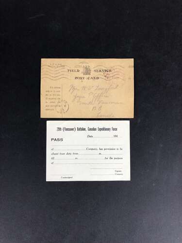 WW1 29th (Vancouver) Bn Canadian CEF Ephemera.