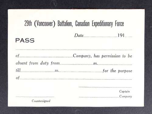 WW1 29th (Vancouver) Bn Canadian CEF Ephemera.