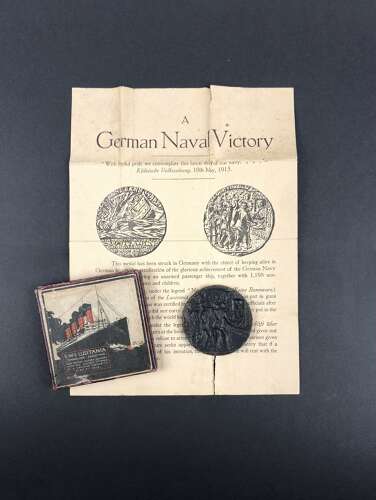 RMS Lusitania Cunard Line commemorative medal case and certificate