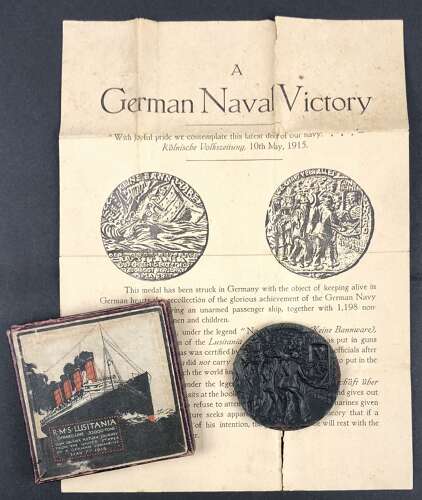 RMS Lusitania Cunard Line commemorative medal case and certificate